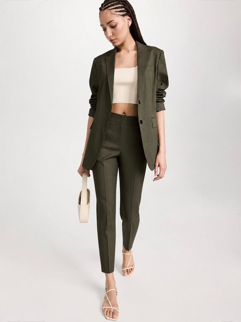 2pc THEORY Eco Crunch Olive Green Linen Blend Chino Blazer Suit Set, Size 2/4